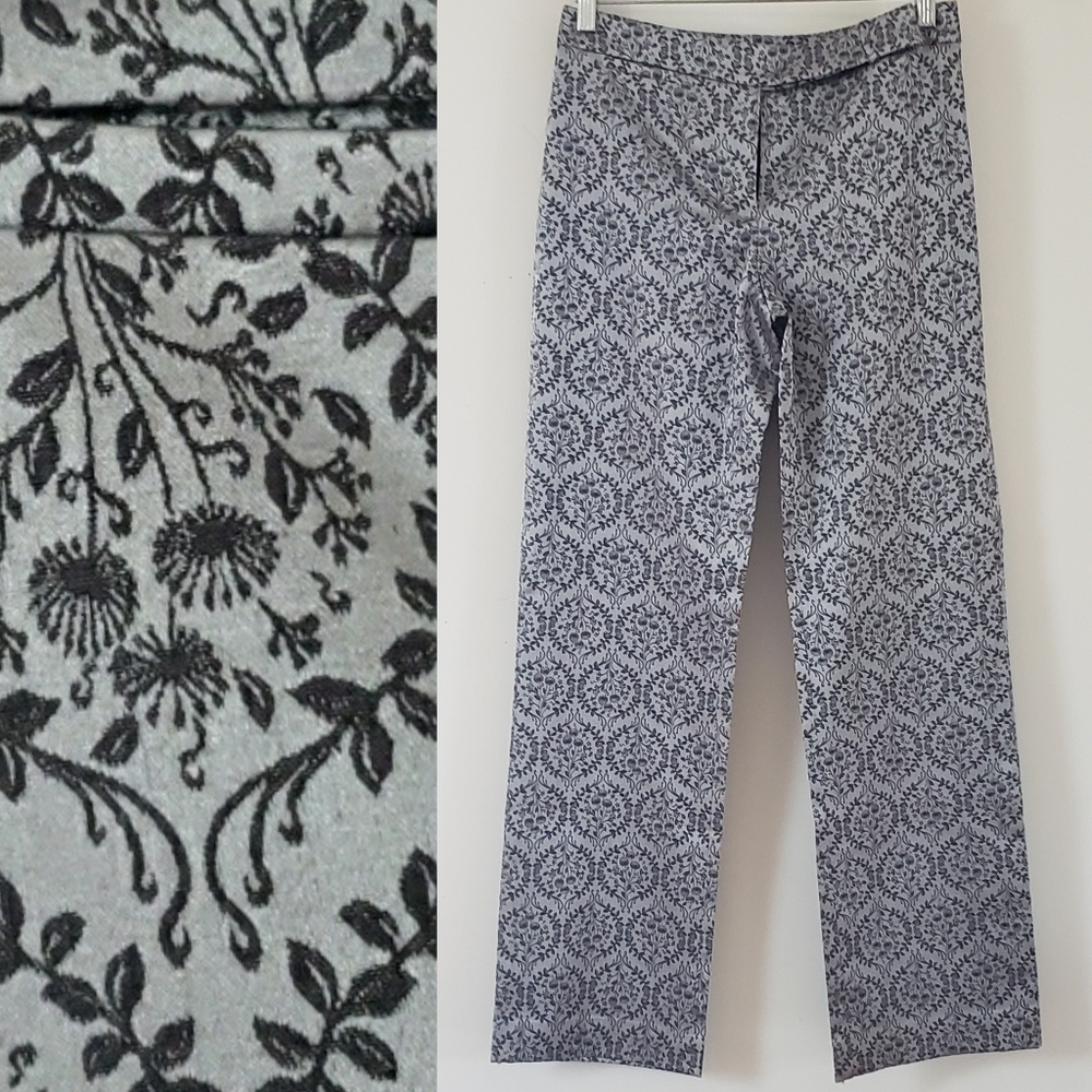 Apostrophe Stretch Womens High-waisted Silver/black floral print Pants, Size 4